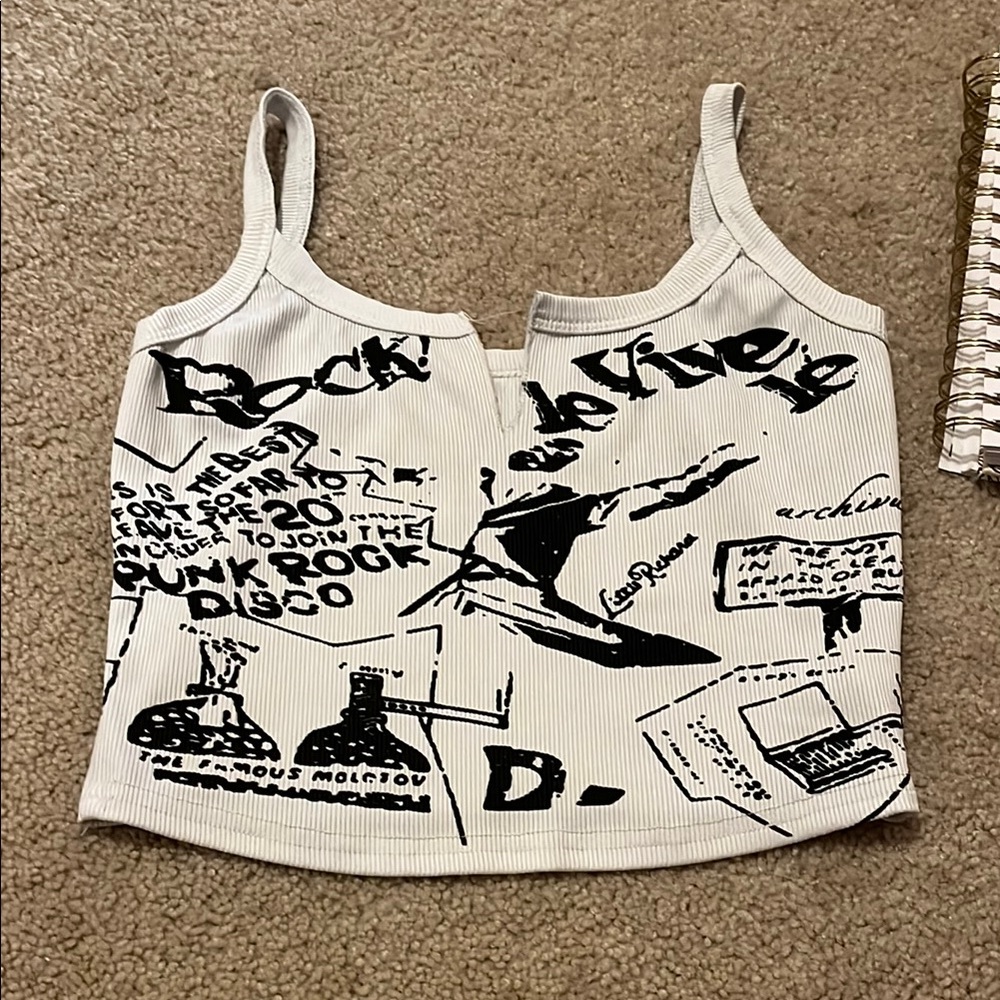 Graphic White and Black Crop Top